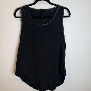 Kenneth Cole New York Black Sleeveless Tank Top Faux Leather Trim M
